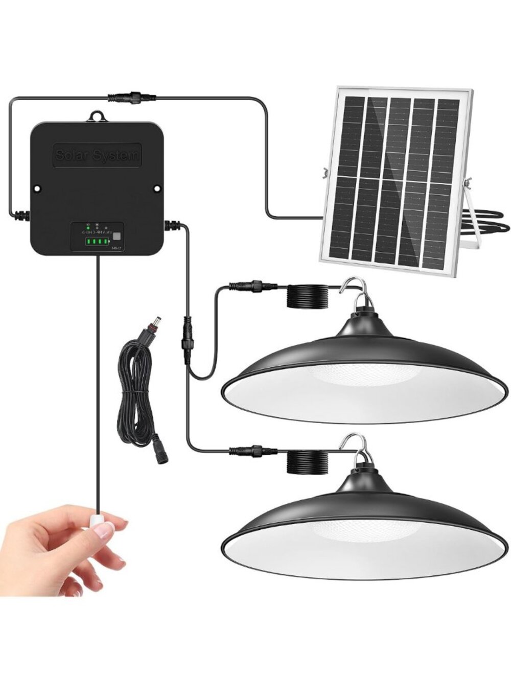 Solar Shed Light Indoor Outdoor with Pull String Dual Lamp 2000LM 6500K